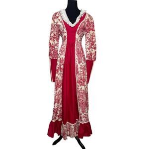 Gunne Sax Black Label Red Toile de Jouy Vintage Maxi Maiden Dress Sz 5 - 0
